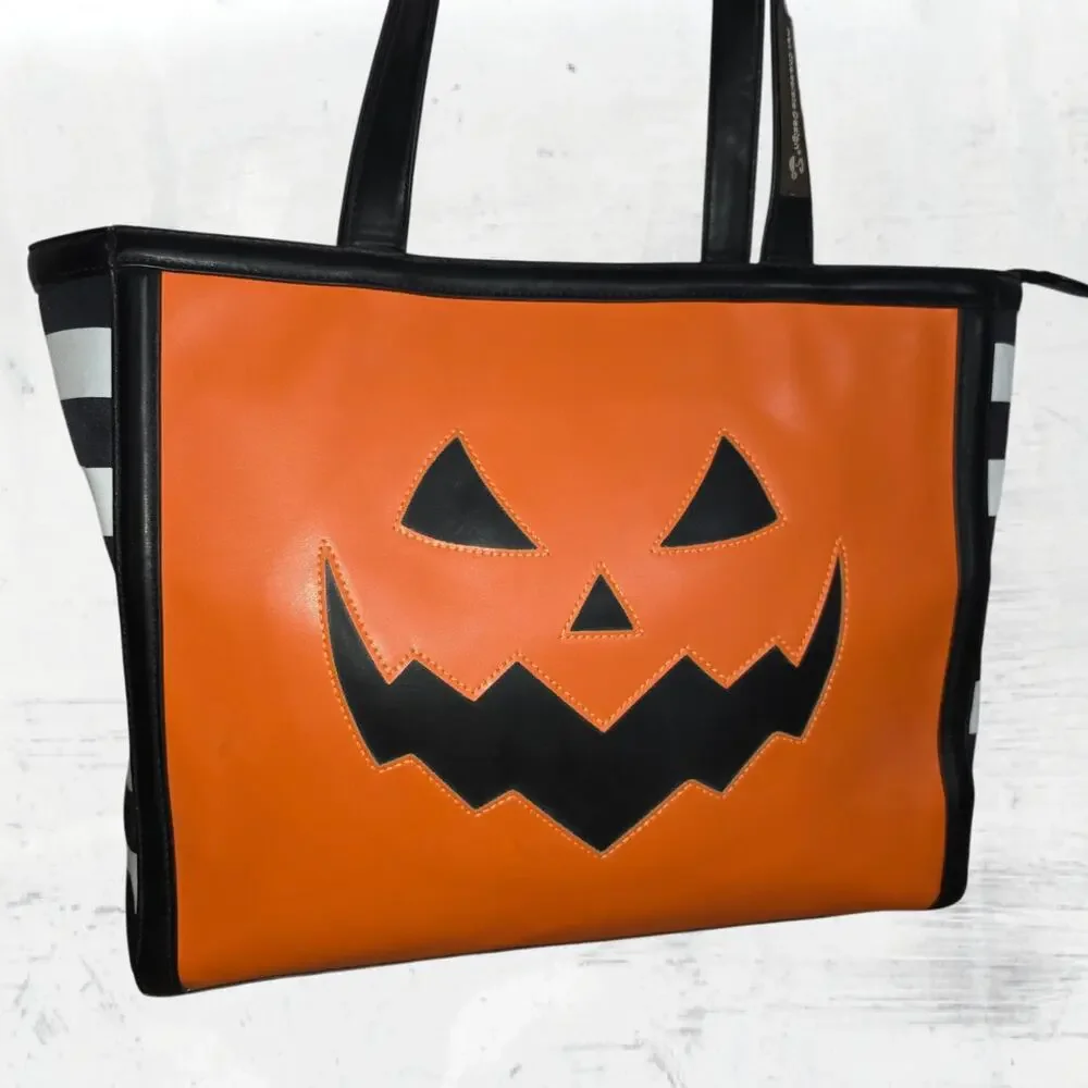 Hot Chocolate Design Jack O Lantern Double Sided Halloween Tote Bag Pumpkin
